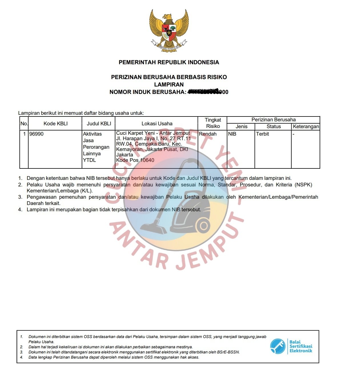 Cuci Karpet Jakarta NIB