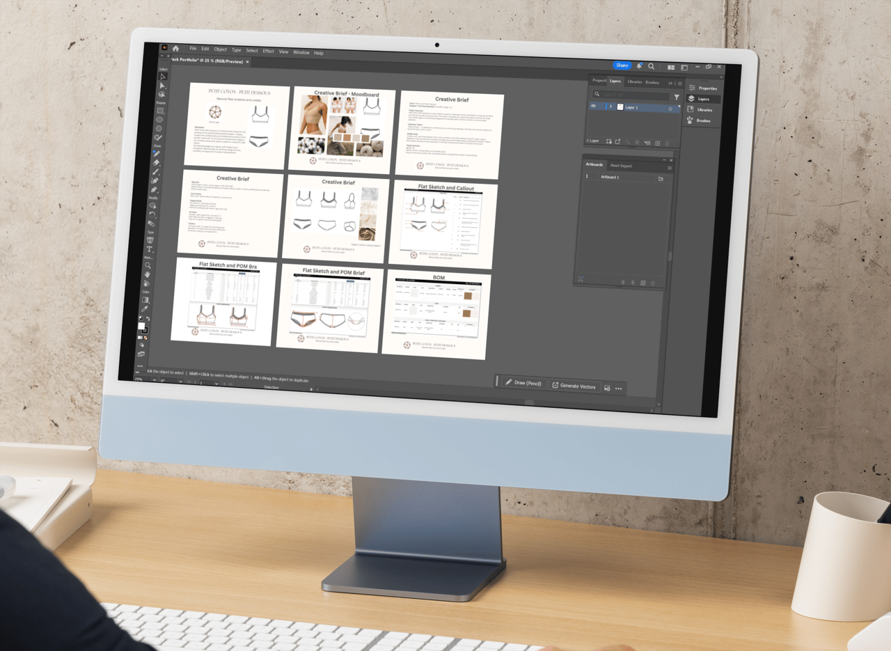 Computer screen with tech pack files