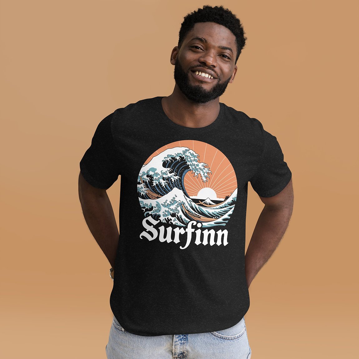 Surfing Japanese Waves Sunset Graphic T-Shirt