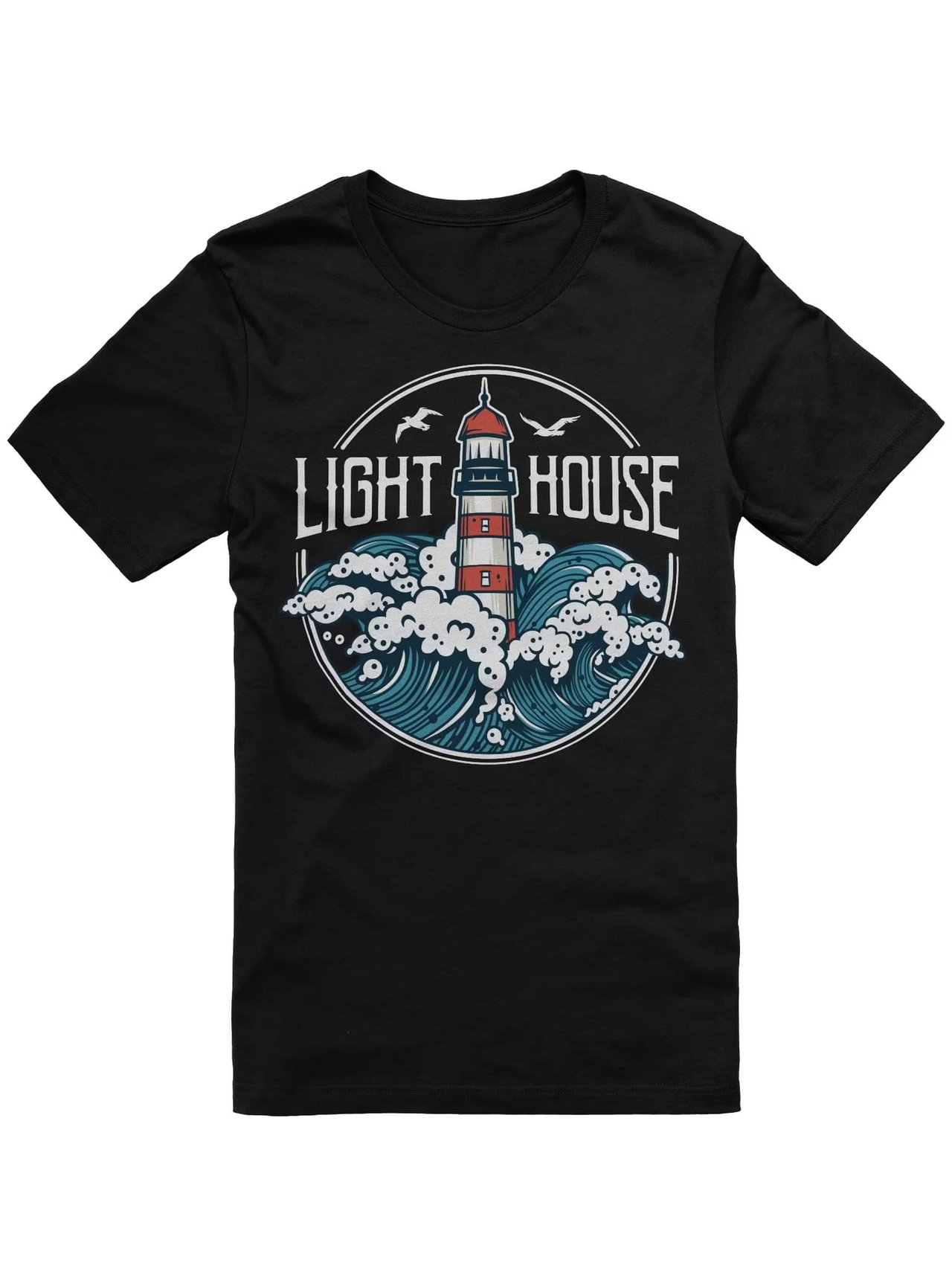 Make waves with the Stylish Lighthouse Waves Graphic Tee for Casual Wear. A must-have for trendsetters seeking unique, comfortable style.