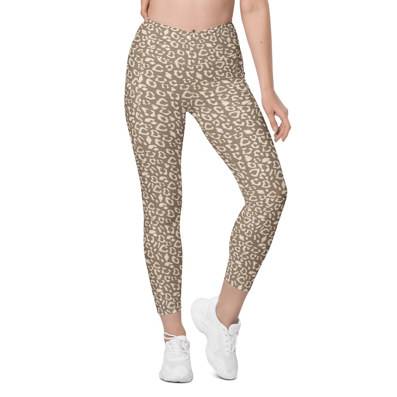 Comfortable Crossover Leggings with Bold Leopard Print