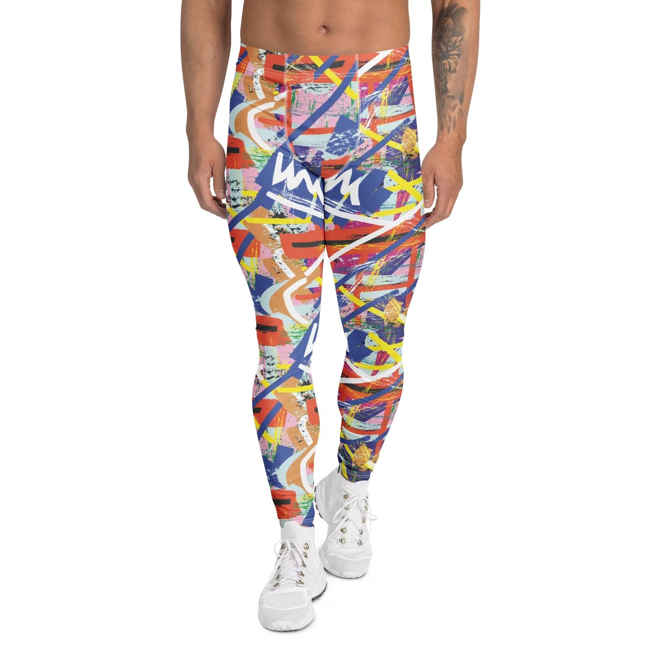 Stylish Men's Leggings with Colorful Abstract Shapes Art