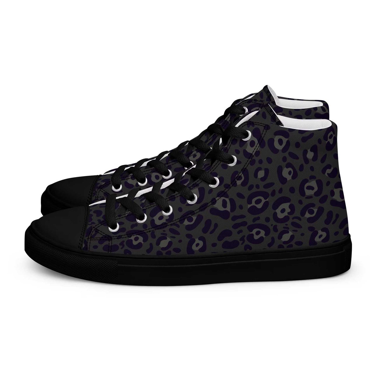 Comfortable Men's High Top Canvas Shoes with Bold Black Leopard Print