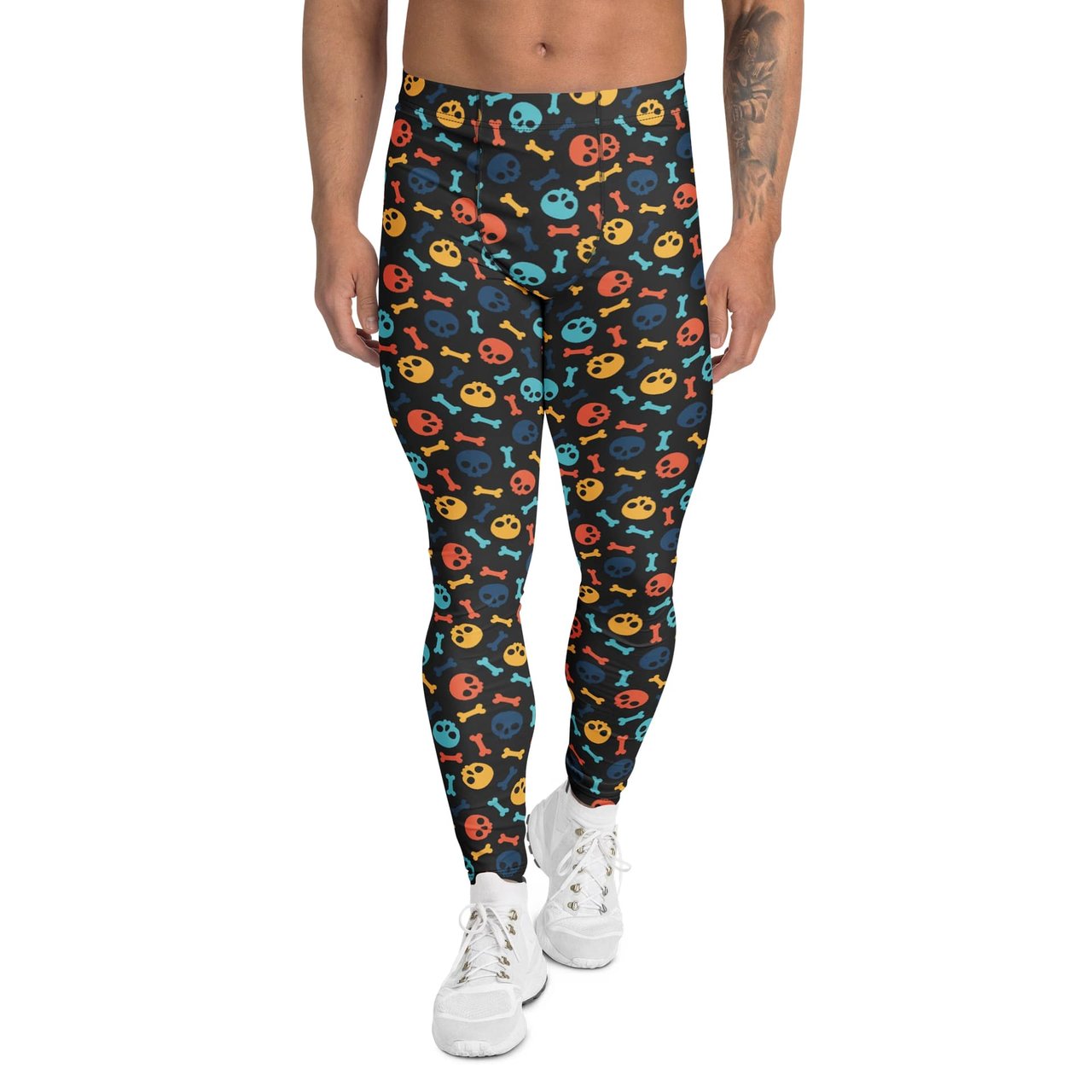 Colorful Skulls and Cross Bones Men's Leggings Express your bold side with Colorful Skulls and Cross Bones Men's Leggings. Comfort meets edgy fashion—explore our unique designs and order today! Shop online the bold style of colorful skulls and crossbones men's leggings, designed to make a statement. These leggings combine vibrant, eye-catching skull patterns with the classic crossbones motif for a unique, edgy look. Perfect for casual wear, workouts, or festivals, they offer both comfort and durability with a stretchy, breathable fabric that moves with you. Whether paired with a simple tee or layered under shorts, these leggings bring a daring, artistic vibe to any outfit. Ideal for those who love to express their individuality through fashion, these leggings are a standout choice for men who appreciate a mix of bold design and practical wearability.