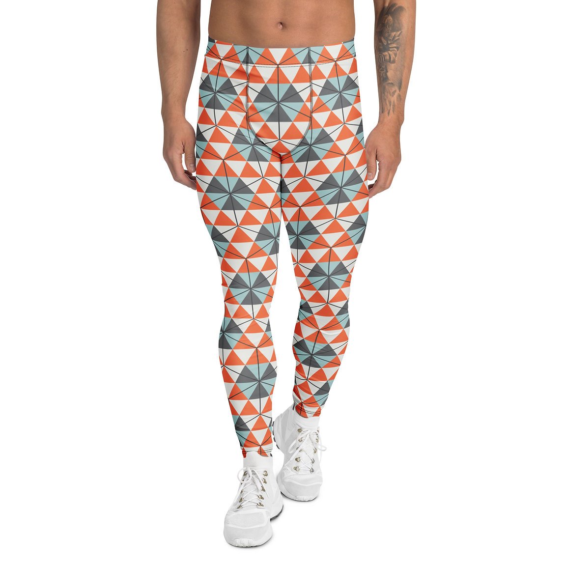 Colorful Geometric Triangles Men's Athletic Leggings for Active Wear