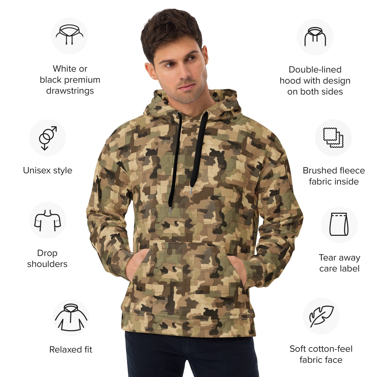 Bold Woodland Camo Pattern Hoodie for Casual Wear