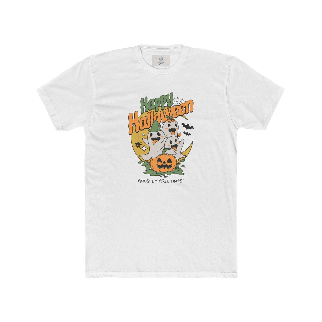 Cute Happy Halloween Ghosts and Pumpkin Cotton T-Shirt for Festive Wear