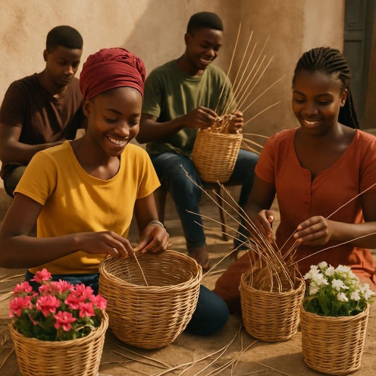 Gambia Youth making handicrafts. Get Involved with youths projects as a volunteer to empower and motivate for sustainable development.