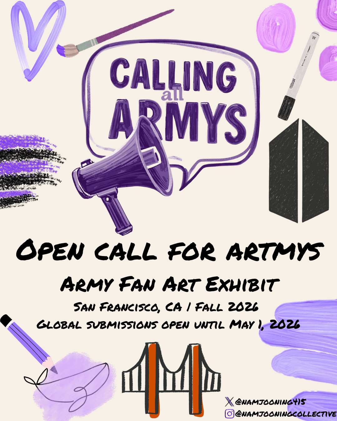 Open call for artmys Army Fan Art Exhibit San Francisco, CA | Fall 2026  Global submissions open until May 1, 2026
