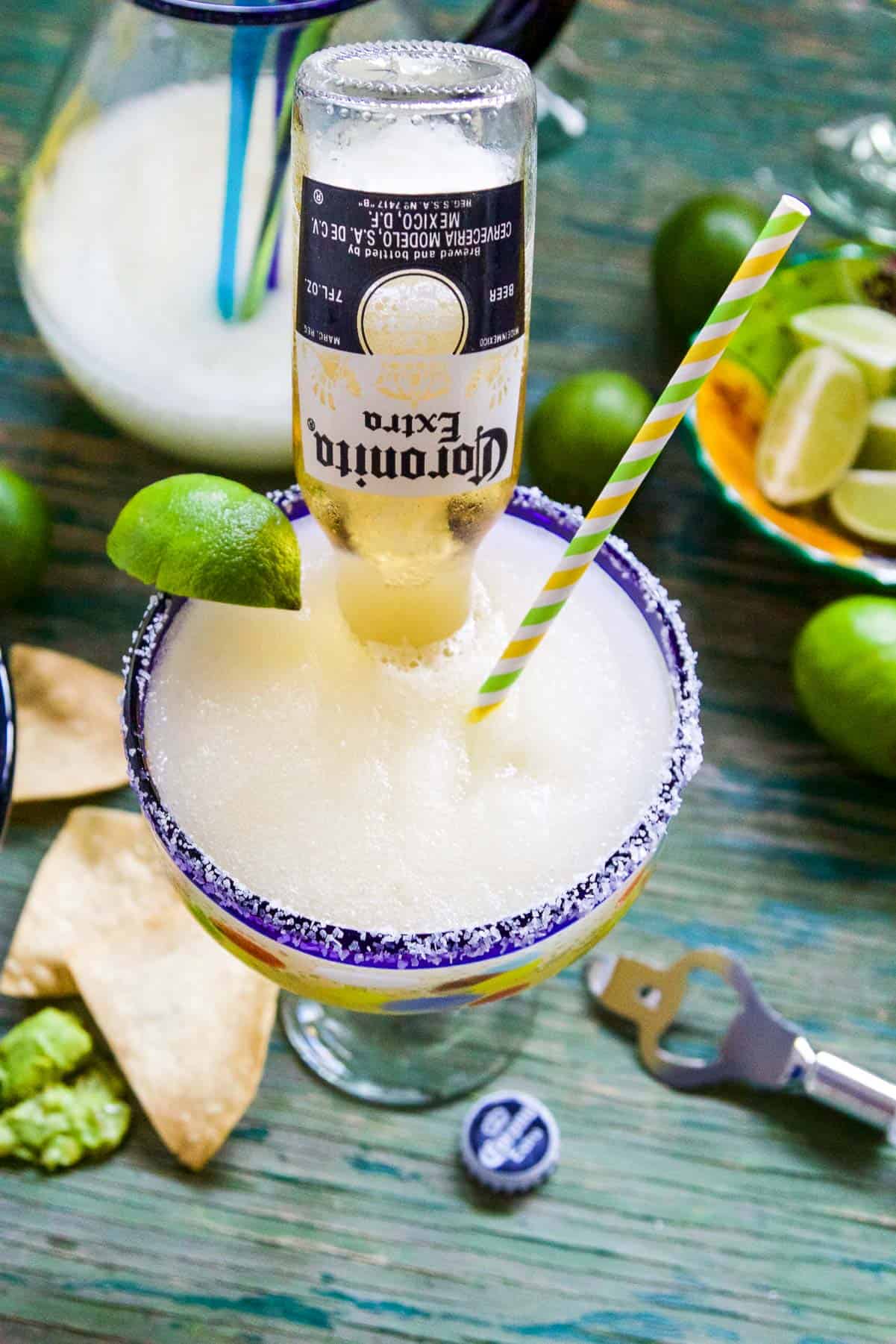 A close up of a fresh frozen margarita