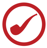 smokingpipes.com logo designed with the shape of a tobacco pipe inside of a circle, both red in color