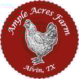 A chicken in a red tire that ready, Ample Acres Farm Alvin, TX