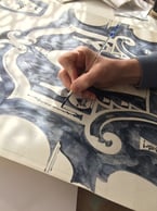 hand drawing a black and white fabric design 
