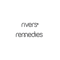 Rivers' Remedies written in black on a white background, under a teal logo with a tree growing out of half of the union flag.