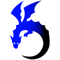 The Attention Deficit and Dragons logo - The name of the company written in a stylized text with a public domain image of a dragon