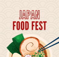 Japan Food Fest title with ramen bowl and chopstick vector on the bottom