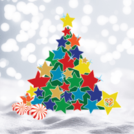Logo image of Vacaville Festival of Trees Tree with blue background and snow