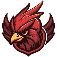 A red robins head as a logo, with its wings spread wide behind it.