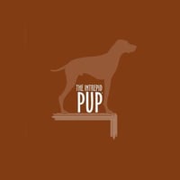 Intrepid Pup logo: a silhouette of a vizsla standing in right profile on a precipice with the words "The Intrepid Pup" in the space between the dog's legs