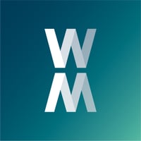 Wessex Museum logo white icon on blue background. 