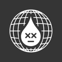 A drop with X's as eyes in a globe logo.