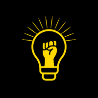 Icon of a lightbulb with a raised fist in the center