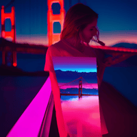 Girl in front of Golden Gate Bridge, Bay Area