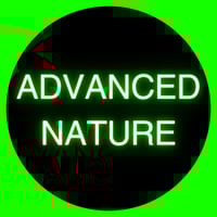ADVANCED NATURE's logotype: A green name with a neon effect, on a black background with a green circle at the border