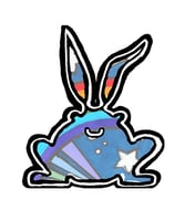 logo design featuring a silhouette of an imaginary creature called a bunnyfrog that is colored in with bright colors