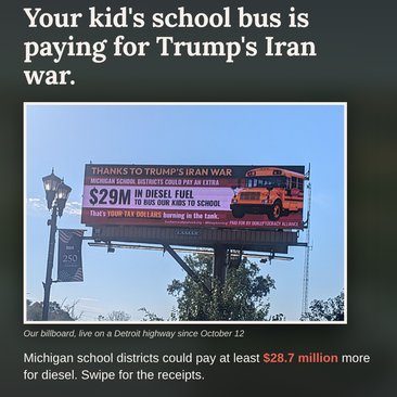 Photo of the Dekleptocracy Alliance billboard on a Detroit highway about Michigan school bus diesel costs