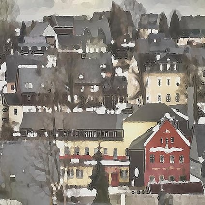 Winter Village Impressionist Style Greeting Card by Shelli Fitzpatrick 