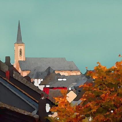 Village with Church Steeple Impressionist Style Greeting Card by Shelli Fitzpatrick 