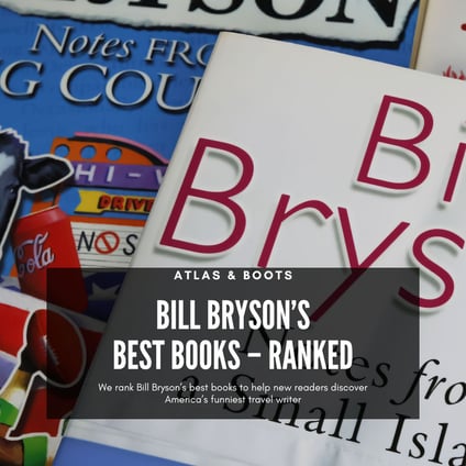 Bill Bryson books piled up haphazardly 