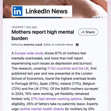 linkedin News article about Make Mothers Matter