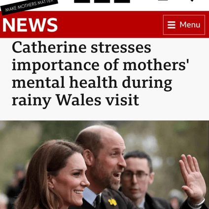 Catherine, Princess of Wales, speaking with a mother at a community event in Wales about the importance of maternal mental health.