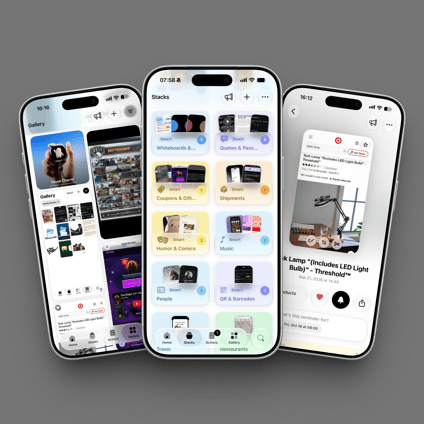 App icon, blue dark gradient background. The icon shows cards or tiles falling into a glowing line.